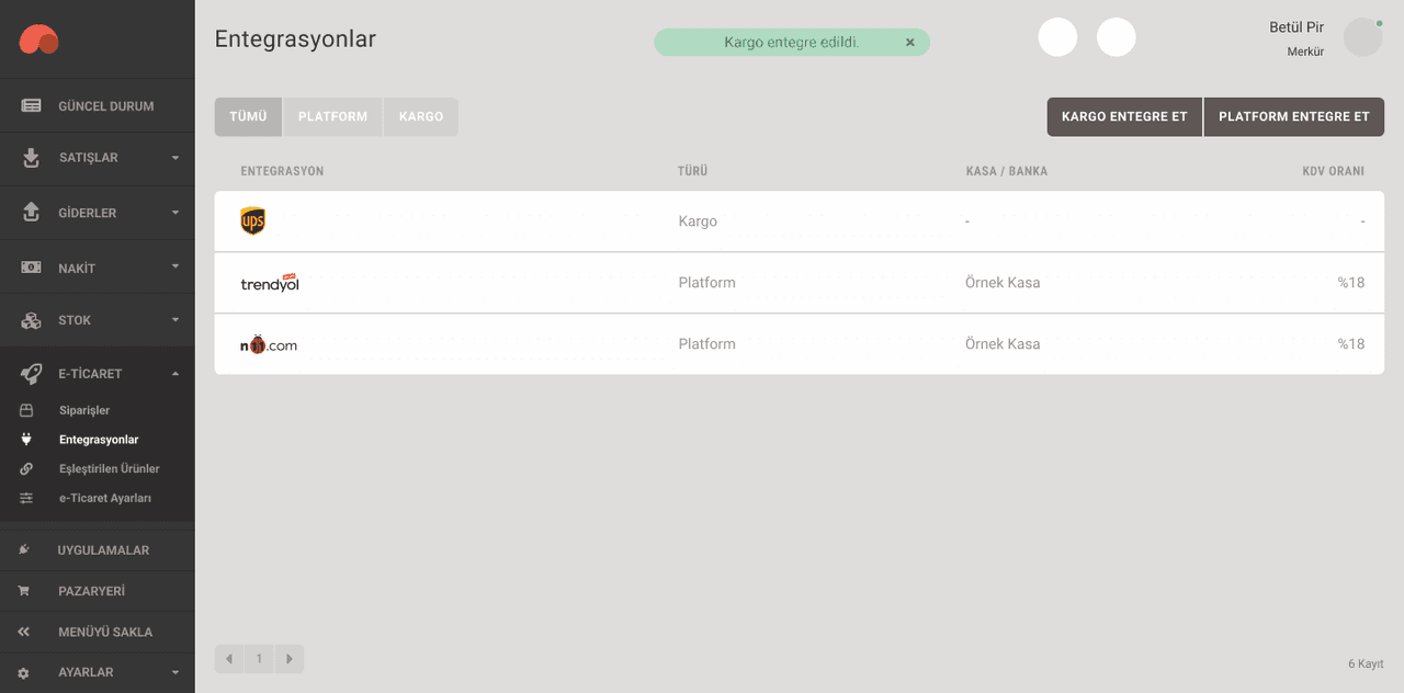 Aras kargo entegrasyonu 4 yeni