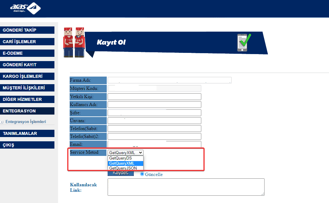 Aras Kargo Entegrasyon İşlemleri