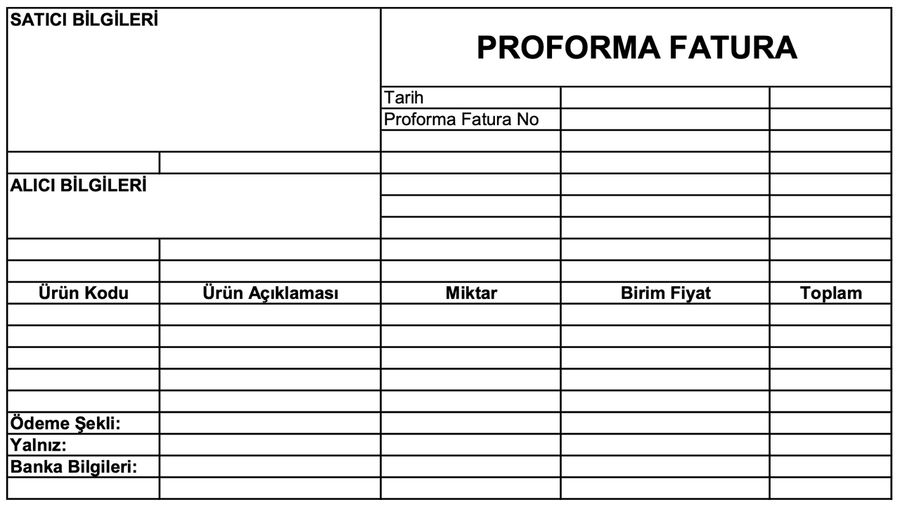 proforma fatura örneği