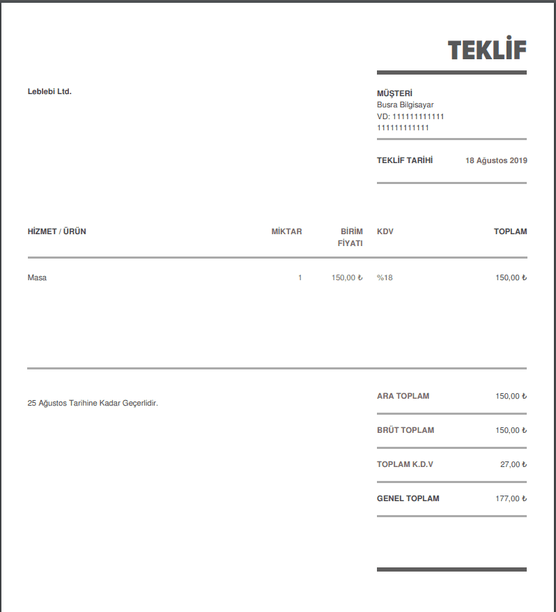 satış teklifi örneği